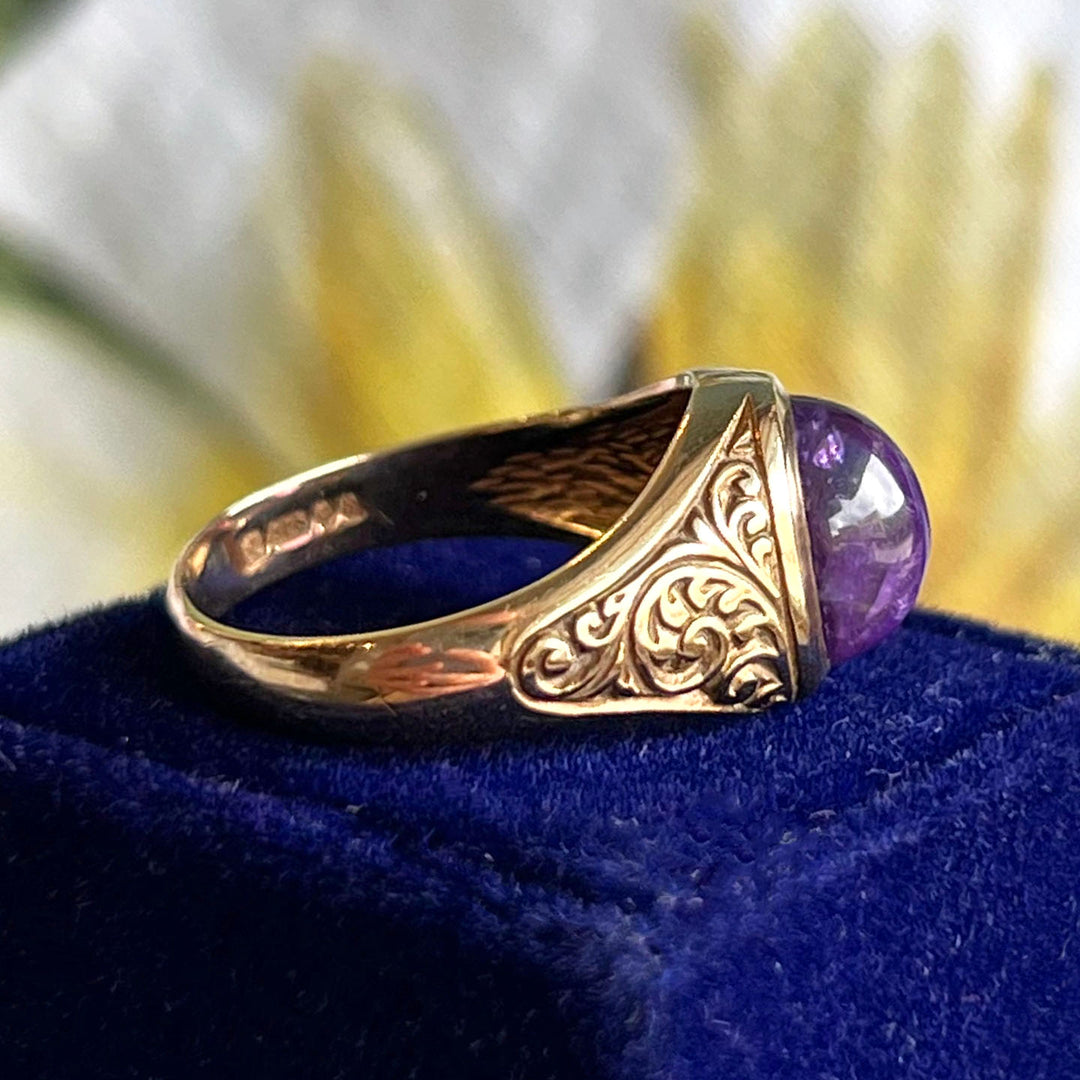 Vintage Gold Cabochon Amethyst Ring, 1976 London