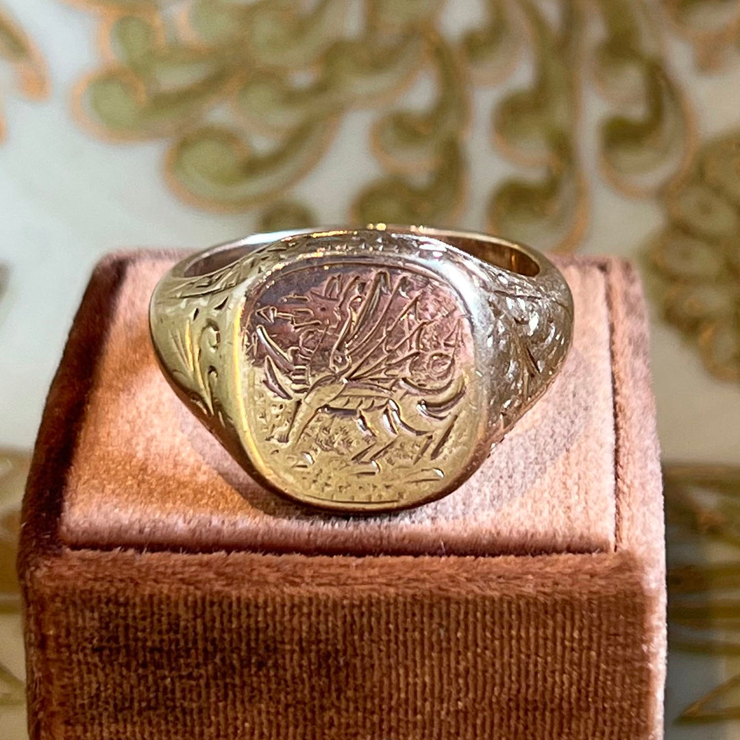 Vintage Gold Dragon Signet Ring, London 1990