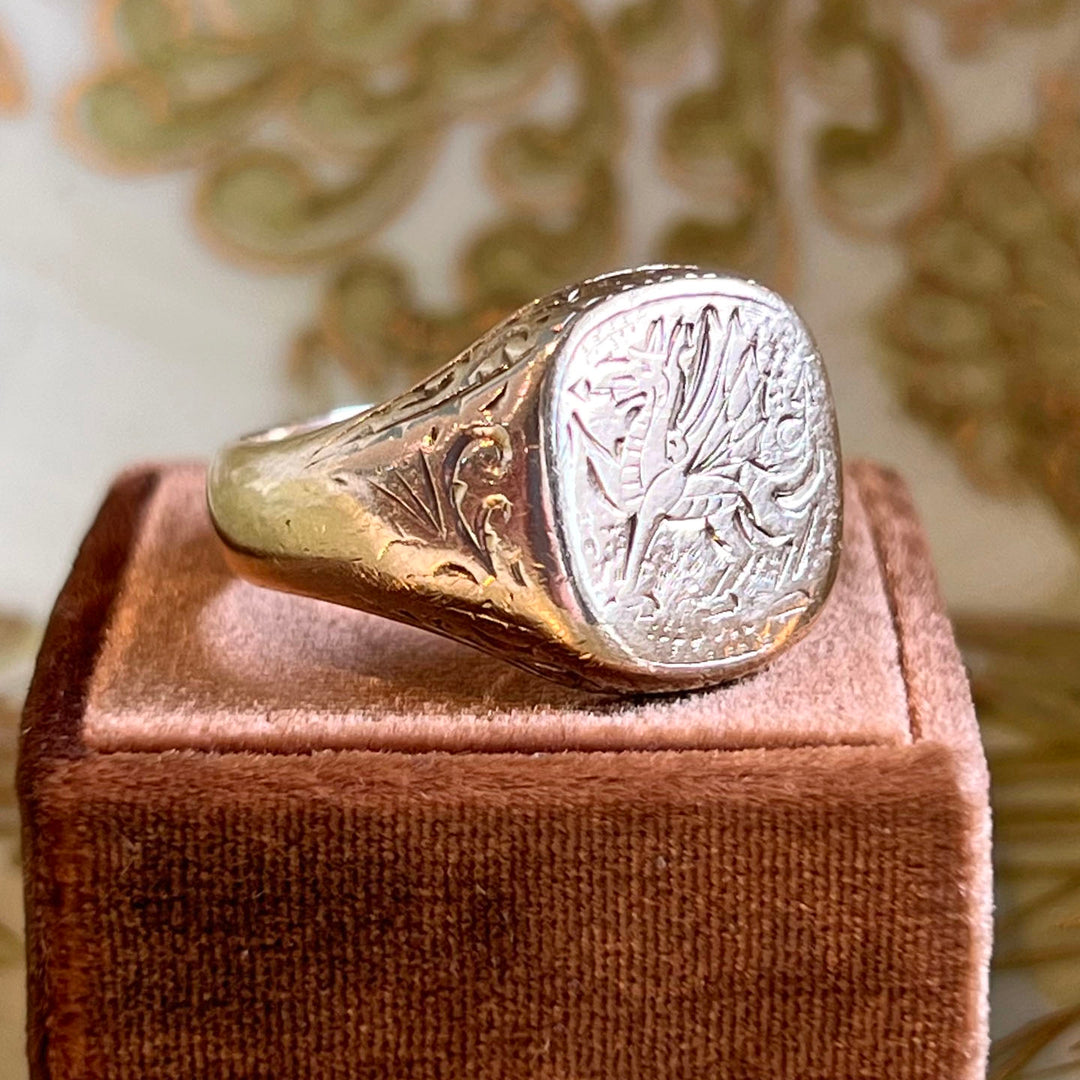 Vintage Gold Dragon Signet Ring, London 1990