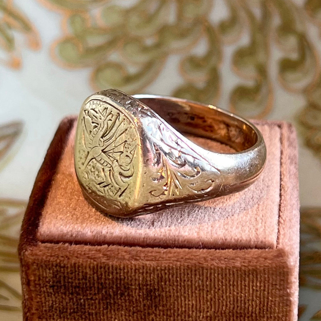 Vintage Gold Dragon Signet Ring, London 1990