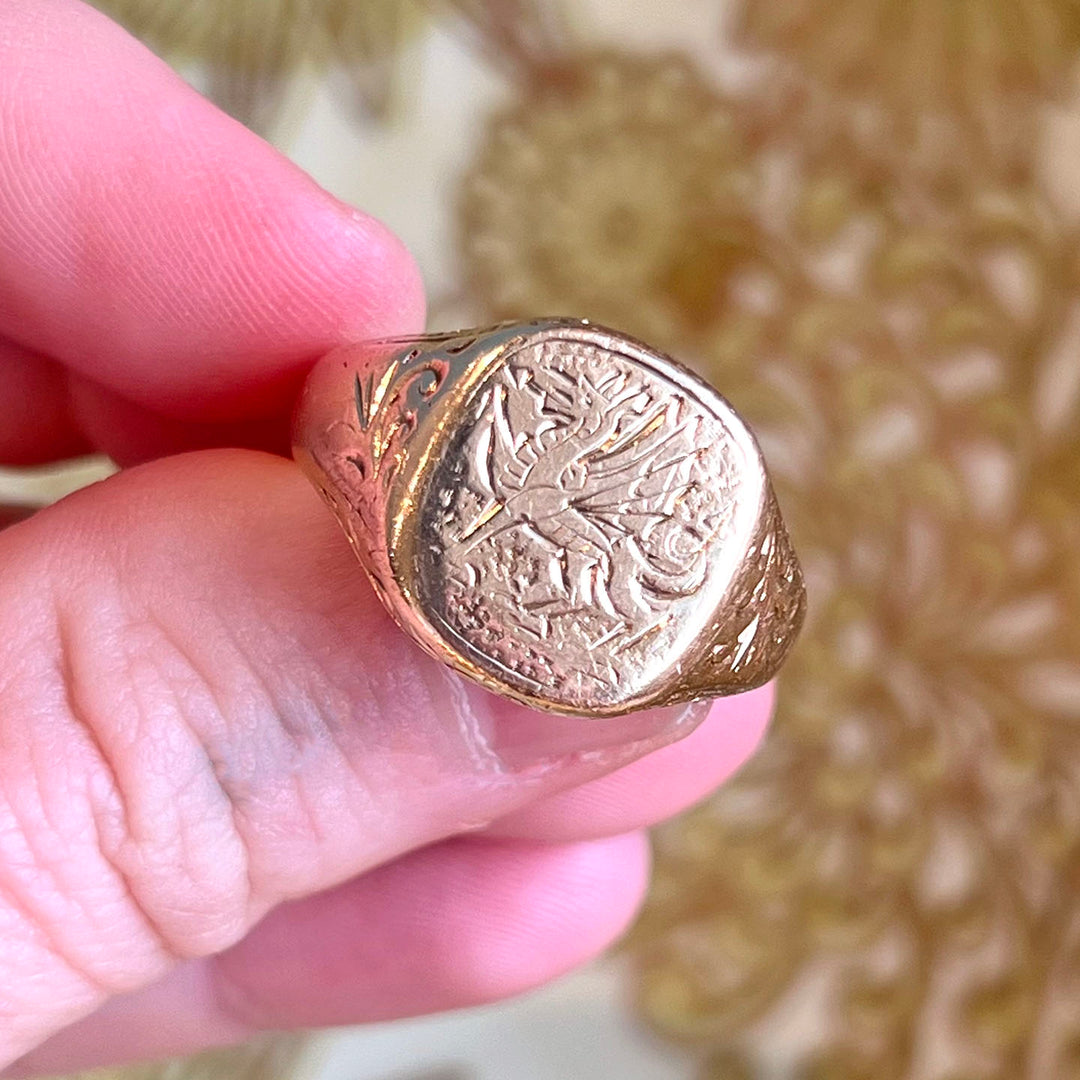 Vintage Gold Dragon Signet Ring, London 1990