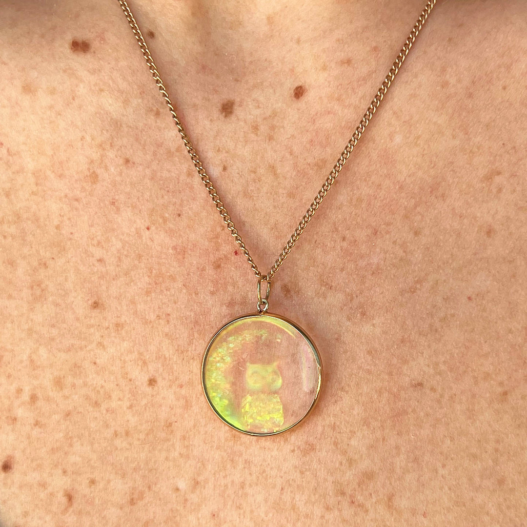 Vintage Gold Owl Holographic Pendant, c. 1980
