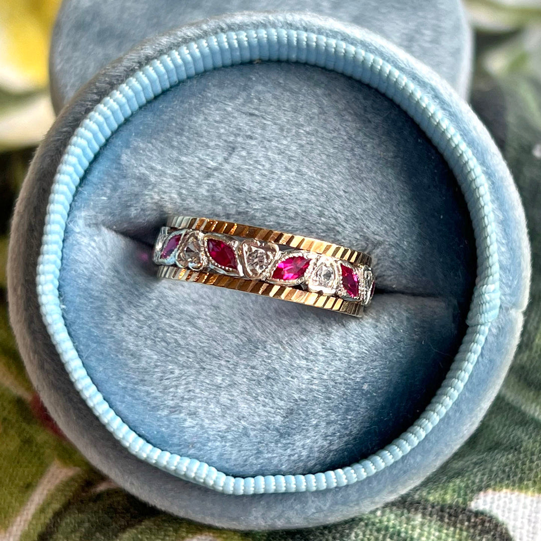 Vintage Gold Ruby Diamond Eternity Band Ring