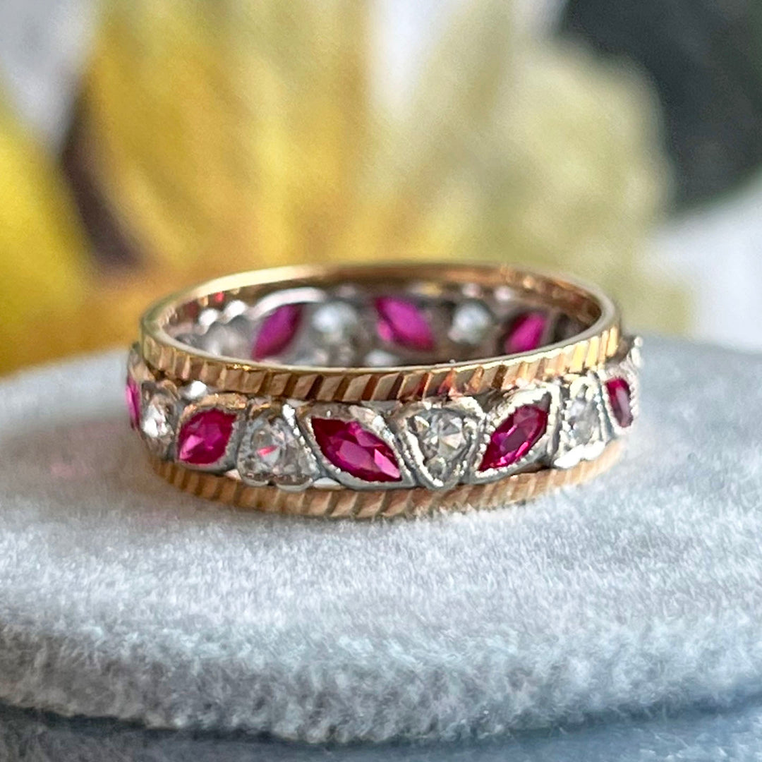 Vintage Gold Ruby Diamond Eternity Band Ring