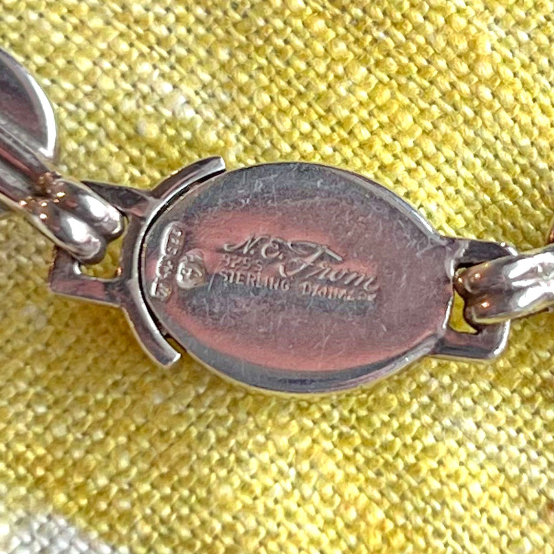 Vintage N.E. From Sterling Silver Amber Link Bracelet, Denmark 1986