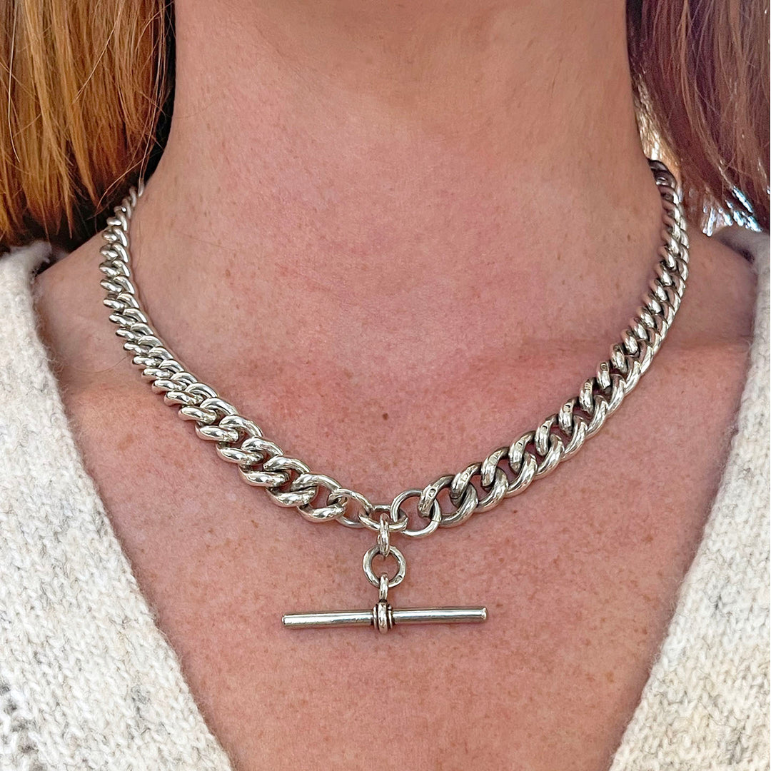 Antique Victorian Silver Watch Chain Necklace Sterling Chunky