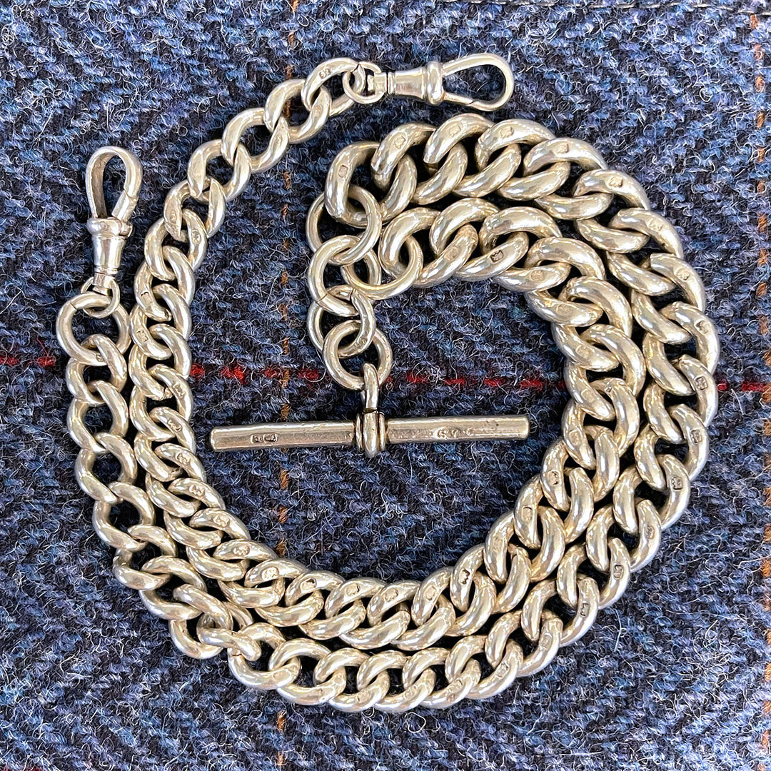 Antique Victorian Silver Watch Chain Necklace Sterling Chunky