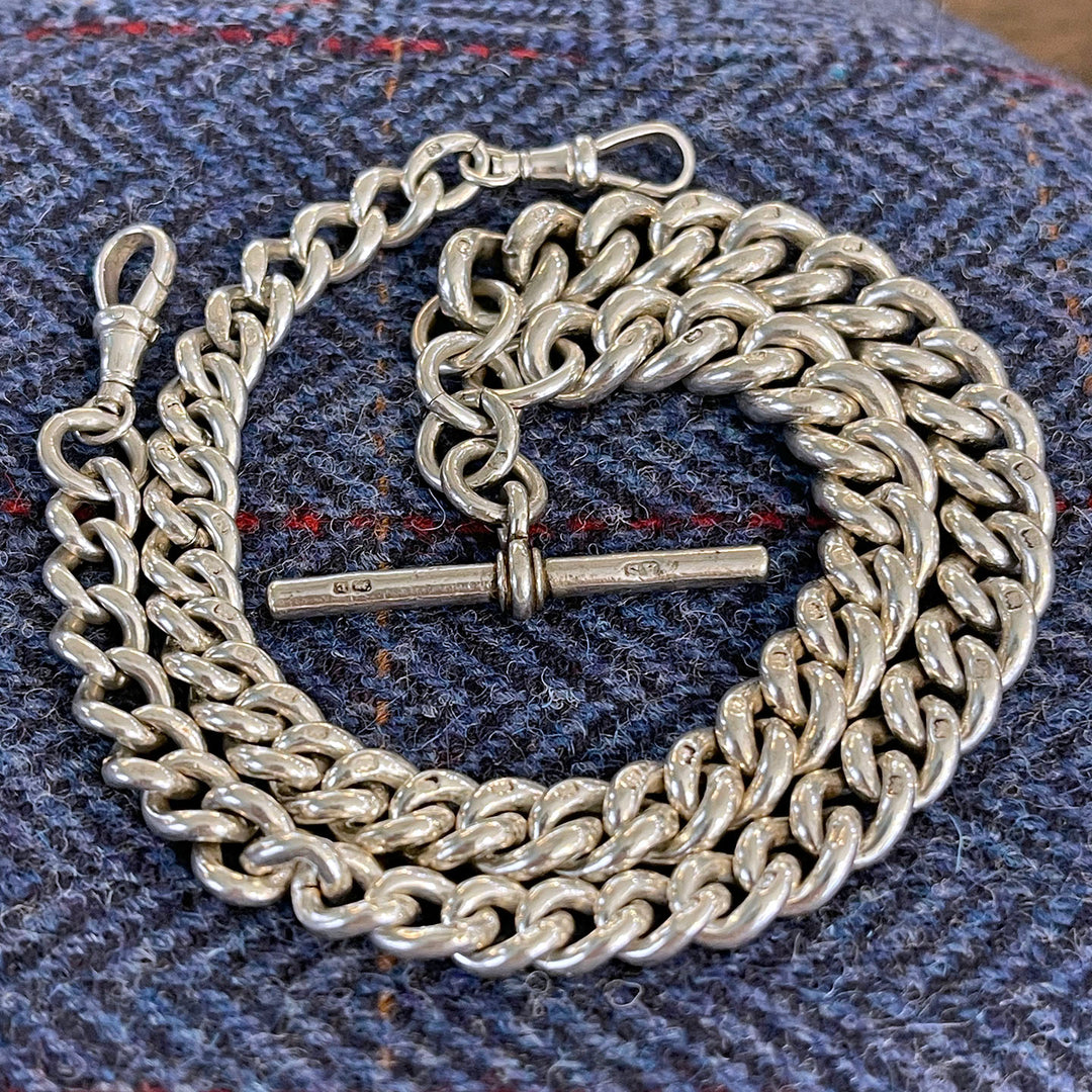 Antique Victorian Silver Watch Chain Necklace Sterling Chunky