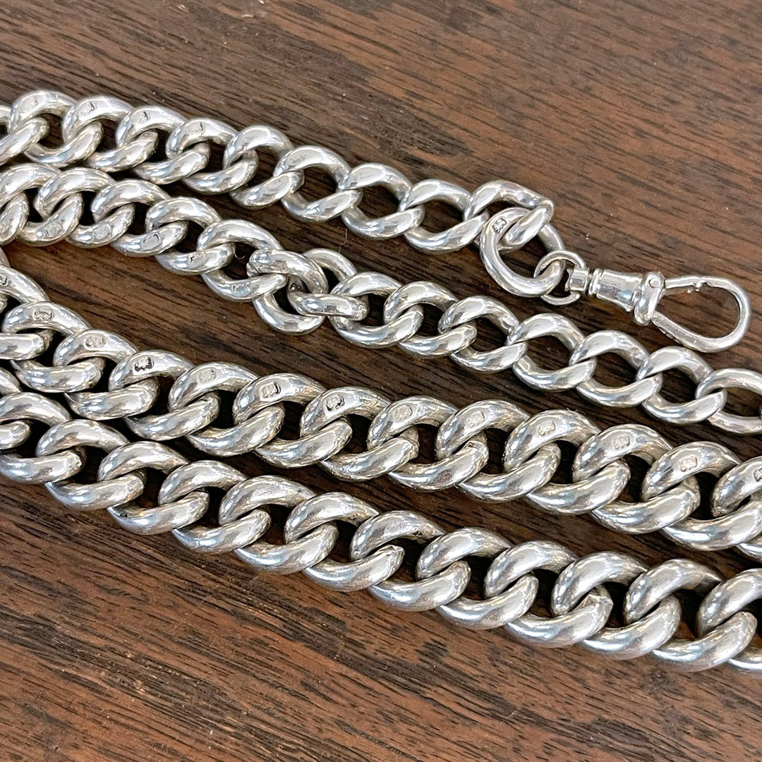 Antique Victorian Silver Watch Chain Necklace Sterling Chunky