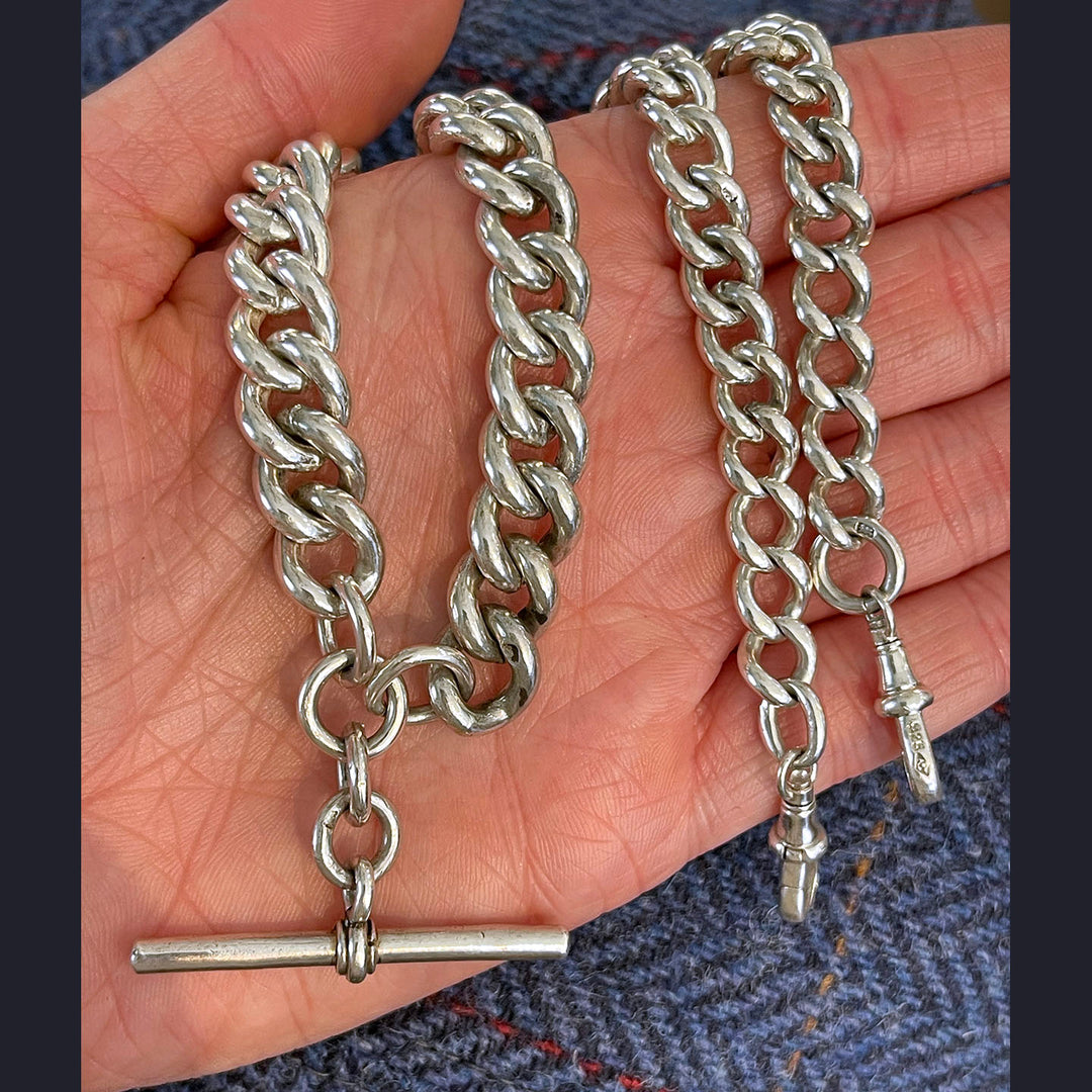 Antique Victorian Silver Watch Chain Necklace Sterling Chunky