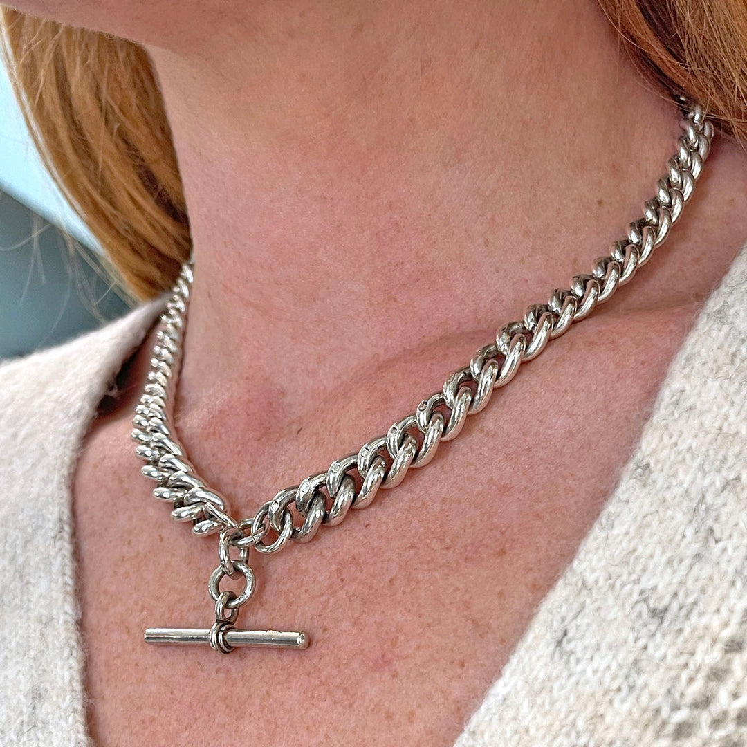 Antique Victorian Silver Watch Chain Necklace Sterling Chunky