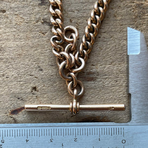 Antique Double Albert Watch Chain Necklace in 9k Gold Dated 1912