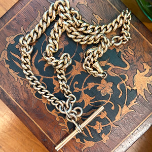 Antique Double Albert Watch Chain Necklace in 9k Gold Dated 1912