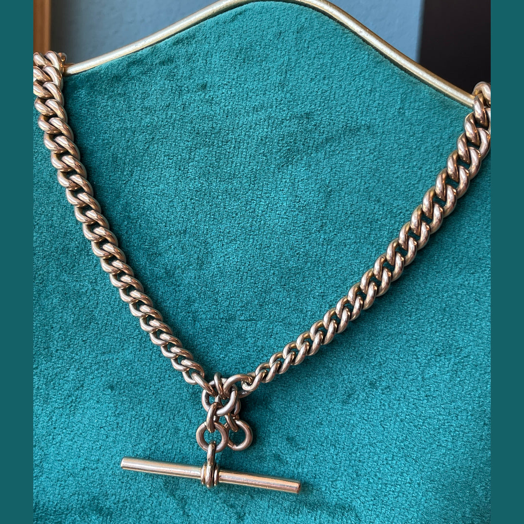 Antique Double Albert Watch Chain Necklace in 9k Gold Dated 1912