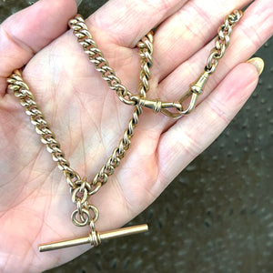 Antique Double Albert Watch Chain Necklace in 9k Gold Dated 1912