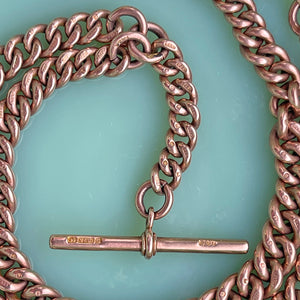 Victorian 9K Gold Curb Link Watch Chain Necklace