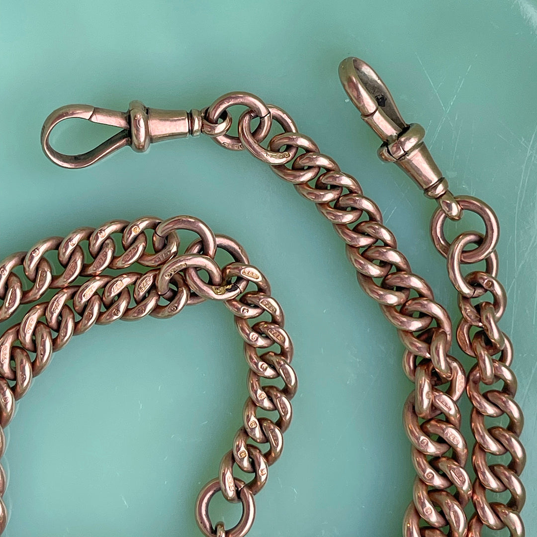 Victorian 9K Gold Curb Link Watch Chain Necklace