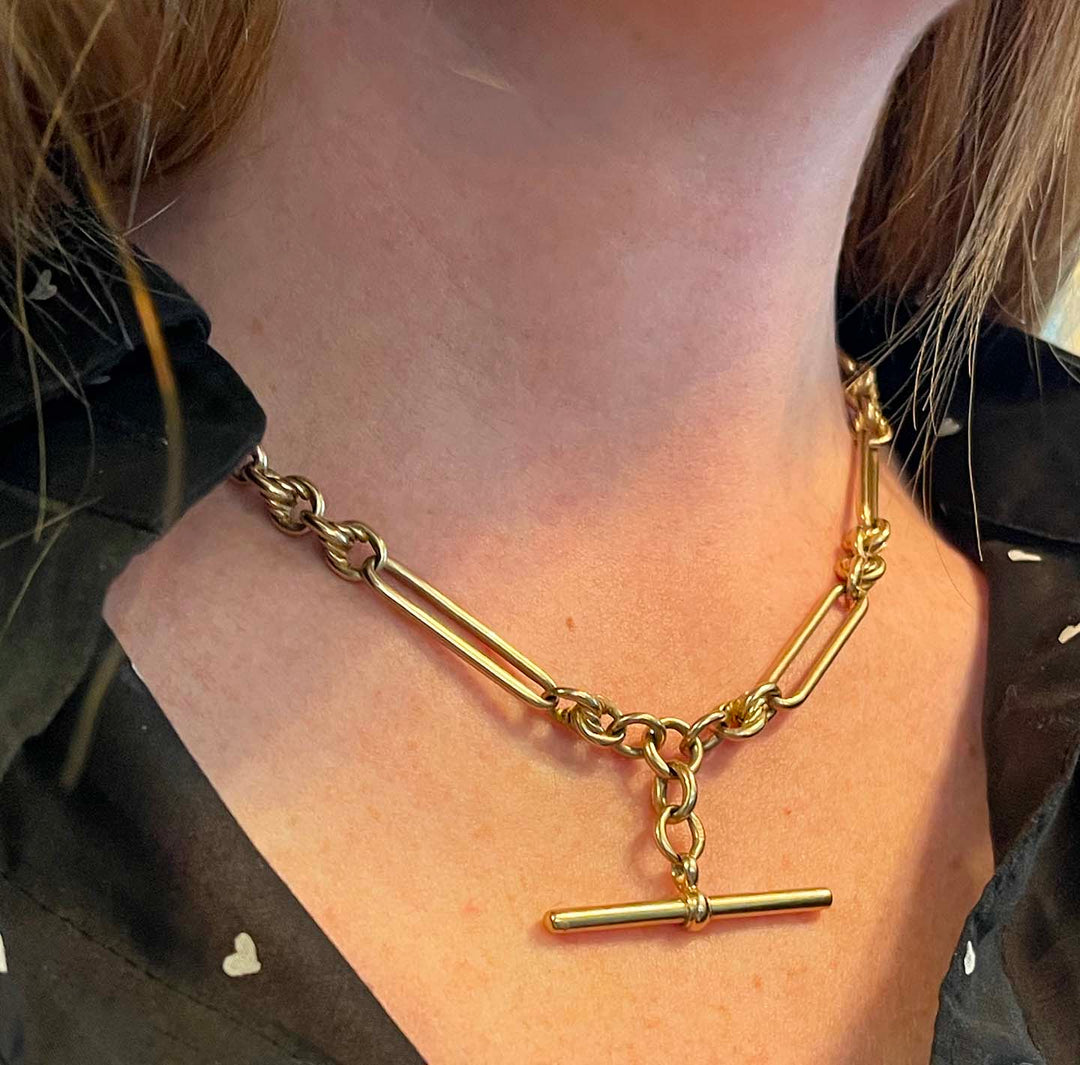Antique Victorian Gold Watch Chain Necklace Paper Clip Link