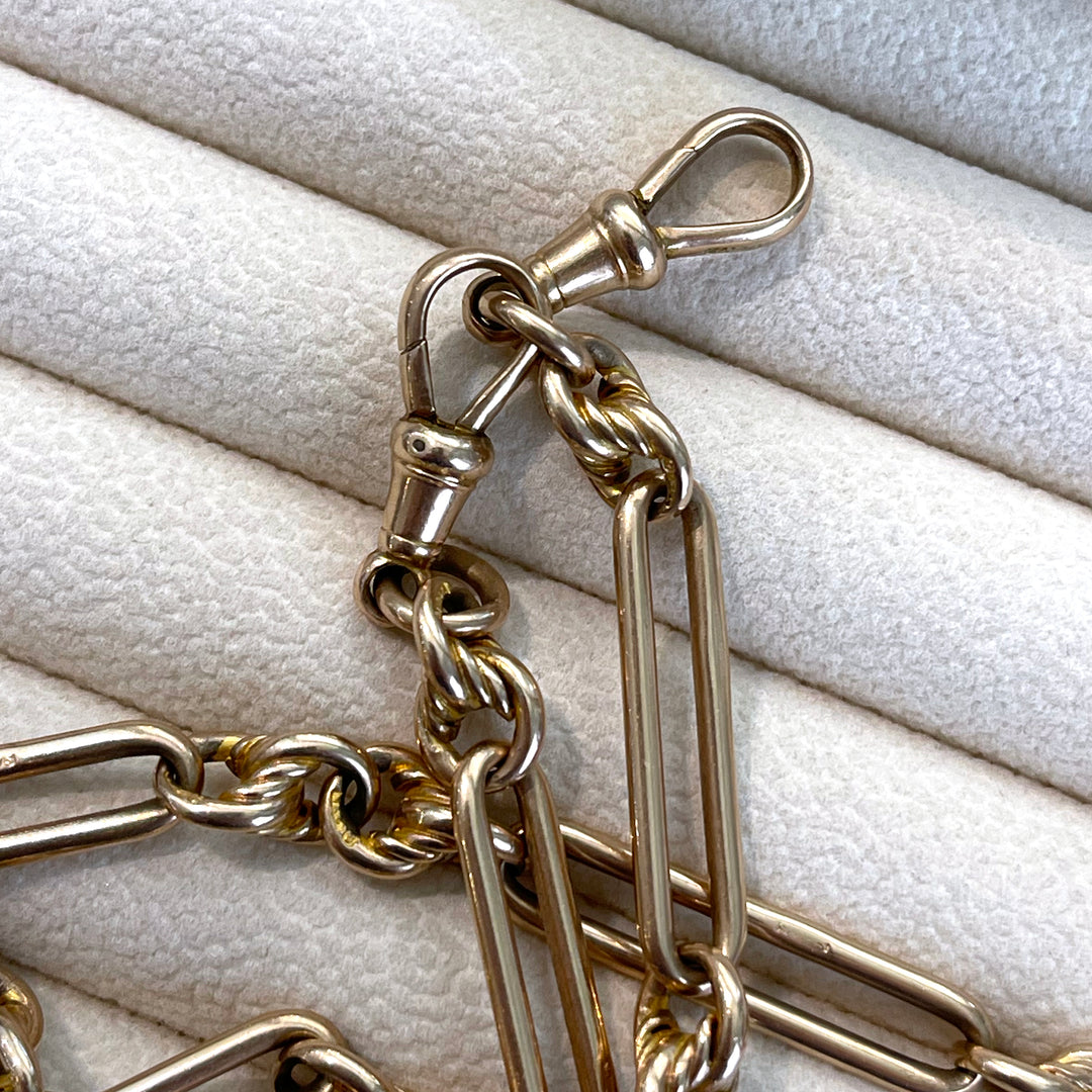 Antique Victorian Gold Watch Chain Necklace Paper Clip Link