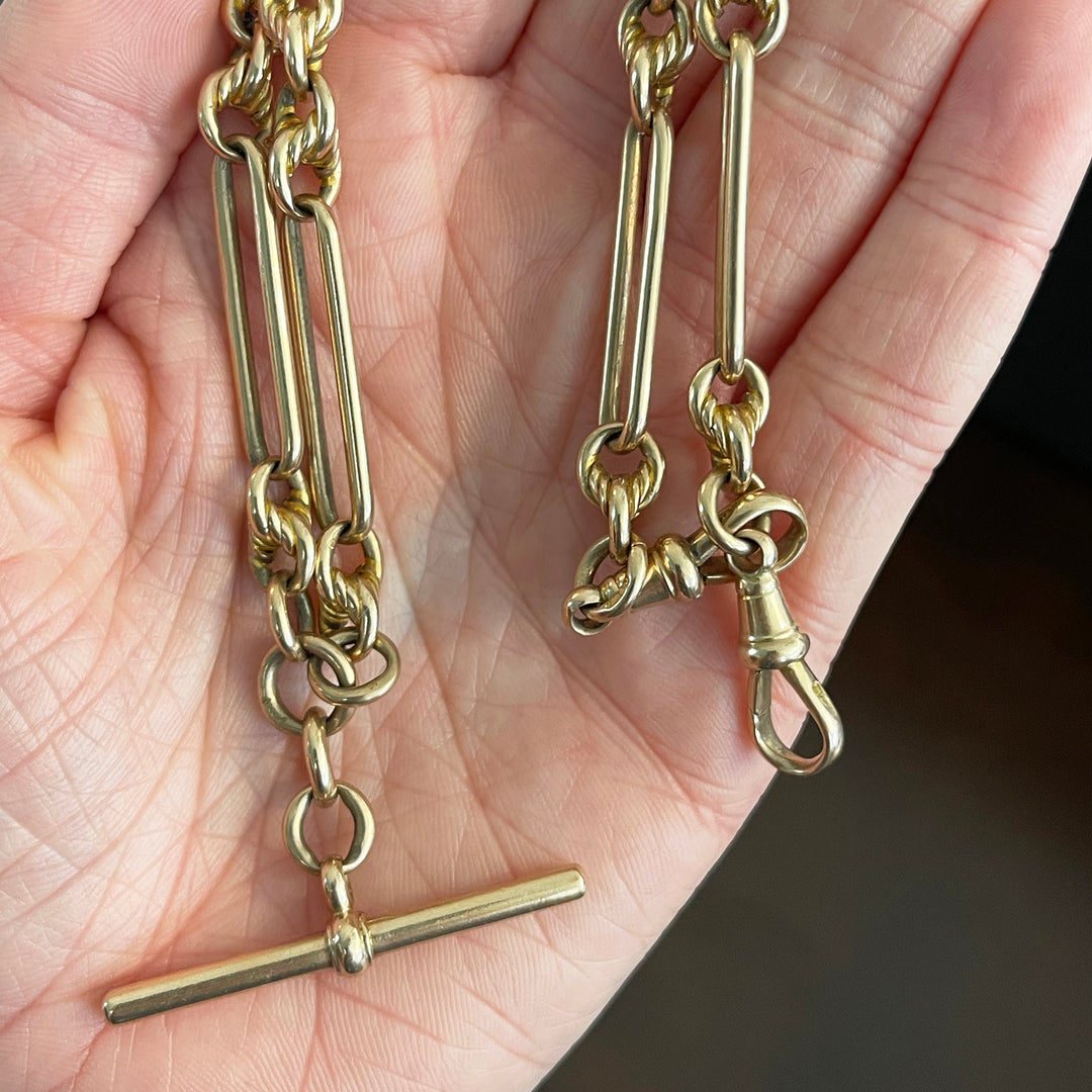 Antique Victorian Gold Watch Chain Necklace Paper Clip Link