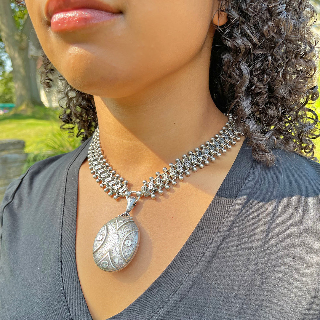 Antique Victorian Collar and Locket Necklace Sterling Silver