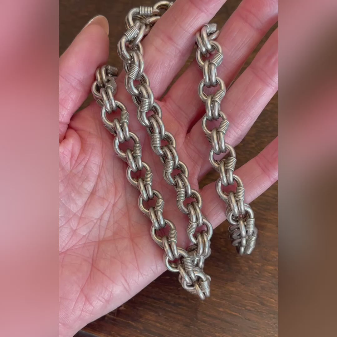 Chunky Antique Silver Handcrafted Victorian Chain Necklace