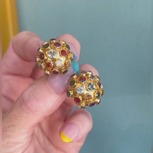 Vintage 1950s Sputnik Earrings 18k Gold Multi-Gemstone