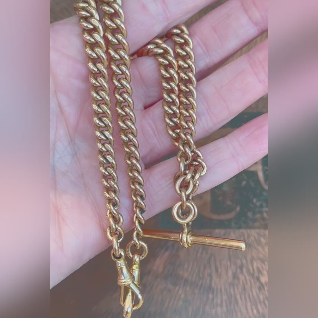 Antique Double Albert Watch Chain Necklace in 9k Gold Dated 1912