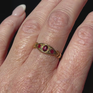 Edwardian 7-Stone Ruby Diamond Ring 18k Gold