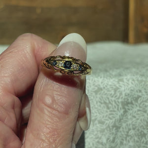 Victorian 5 Stone Sapphire Diamond Ring 18k Gold