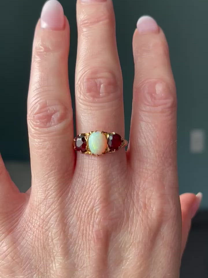 Victorian Garnet Opal Ring 18k Gold