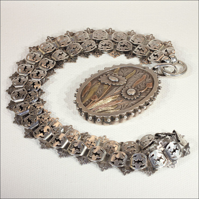 Antique Victorian Collar and Locket with Flowers and Gold Accents