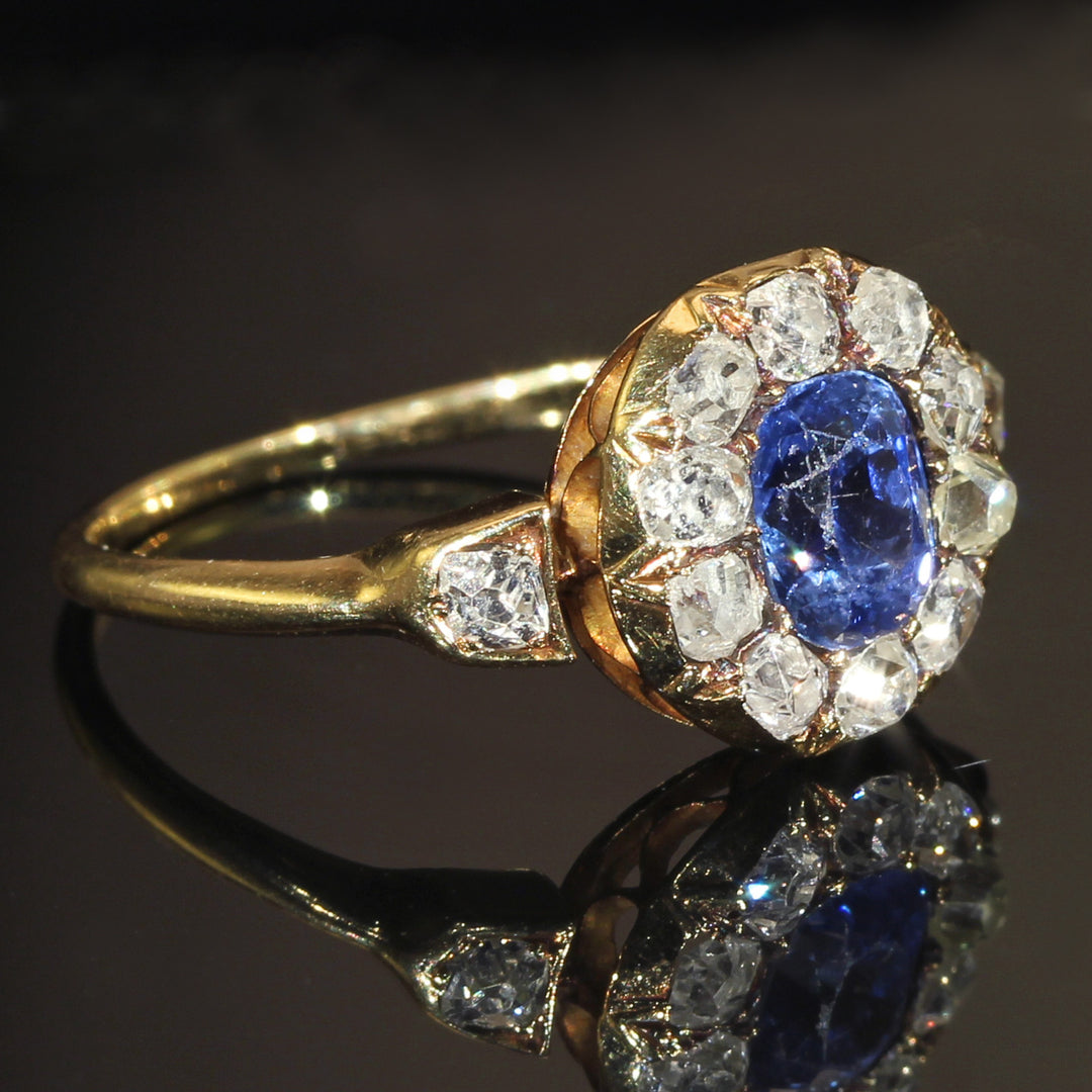 Victorian Sapphire Diamond Cluster Ring