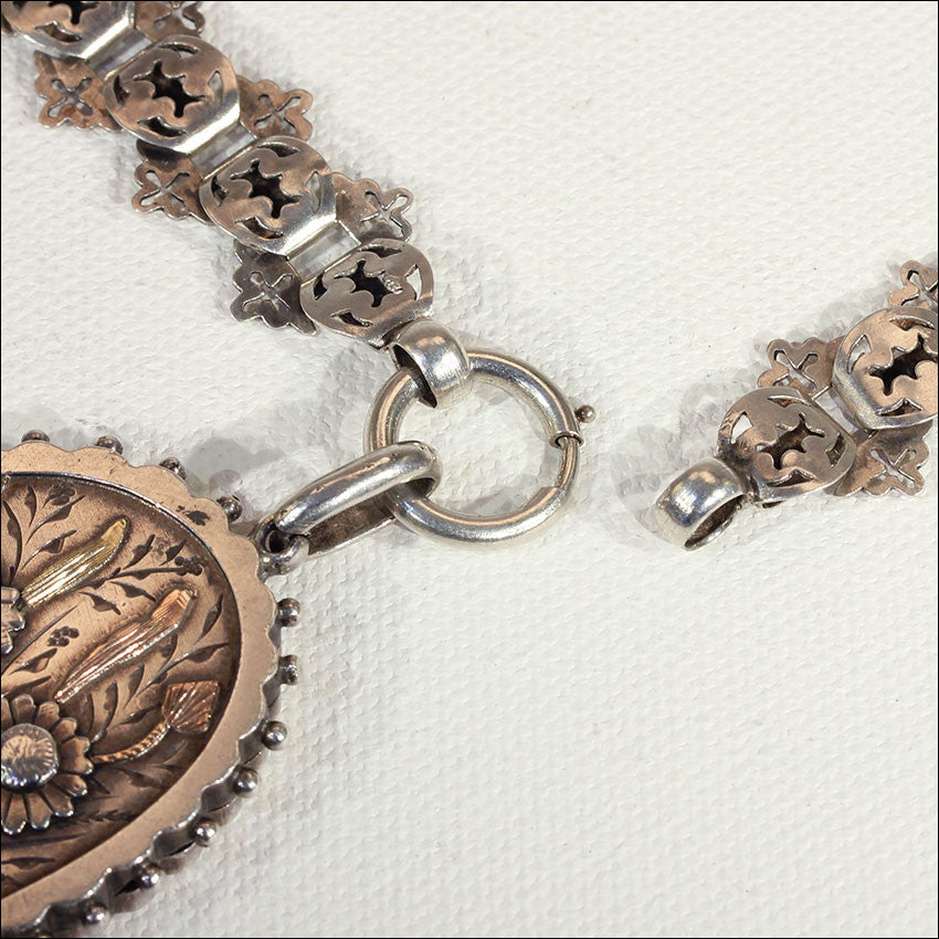Antique Victorian Collar and Locket with Flowers and Gold Accents