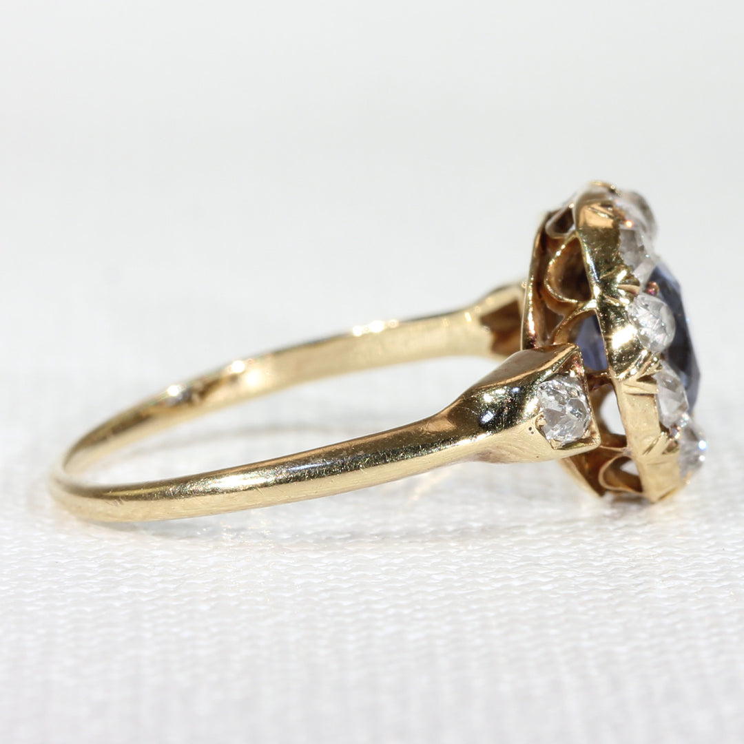 Victorian Sapphire Diamond Cluster Ring