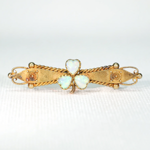 15k Gold Victorian Opal Brooch Pin Clover Leaf Lucky