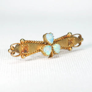 15k Gold Victorian Opal Brooch Pin Clover Leaf Lucky