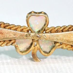 15k Gold Victorian Opal Brooch Pin Clover Leaf Lucky