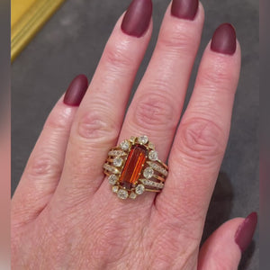 Antique French Citrine Diamond Cluster Ring 18k Gold