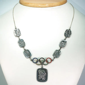 1940's Olympic Silver Enameled Panel Necklace