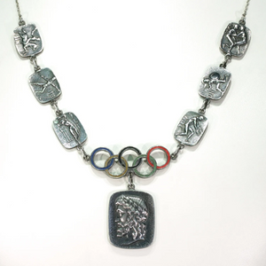 1940's Olympic Silver Enameled Panel Necklace