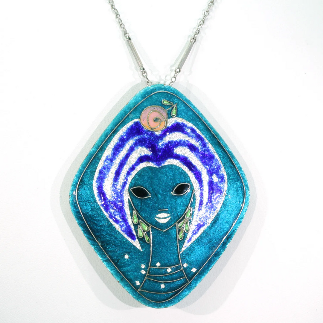 1960s Bold Silver Enamel Brooch Pendant Converter