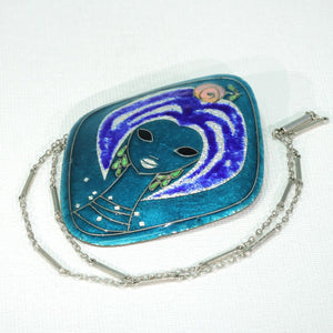 1960s Bold Silver Enamel Brooch Pendant Converter