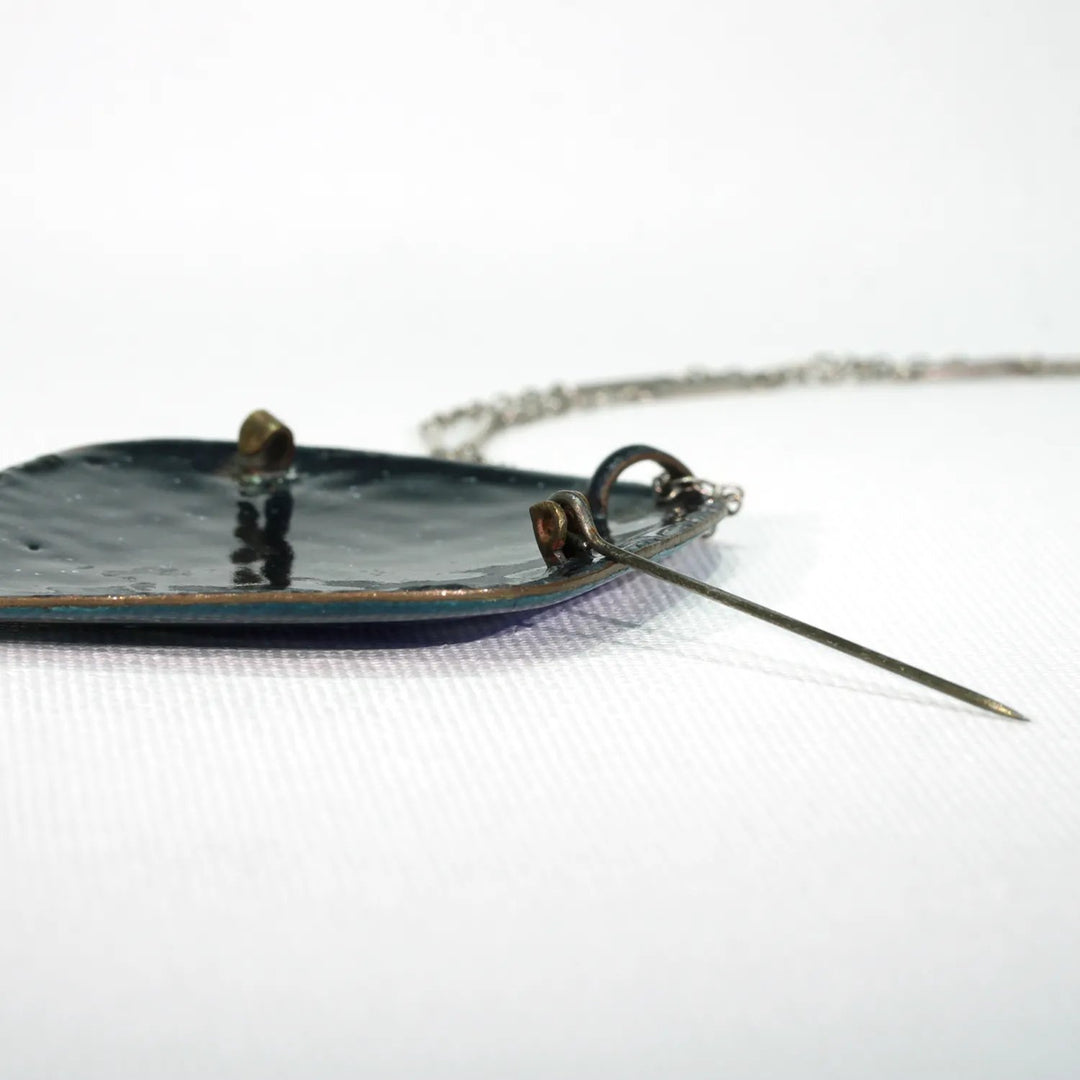 1960s Bold Silver Enamel Brooch Pendant Converter
