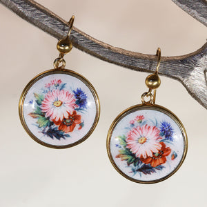 Antique Victorian Gold Enamel Flower Earrings