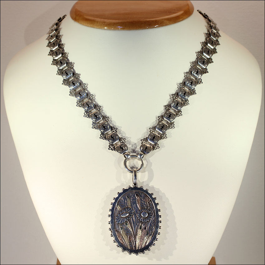 Antique Victorian Collar and Locket with Flowers and Gold Accents