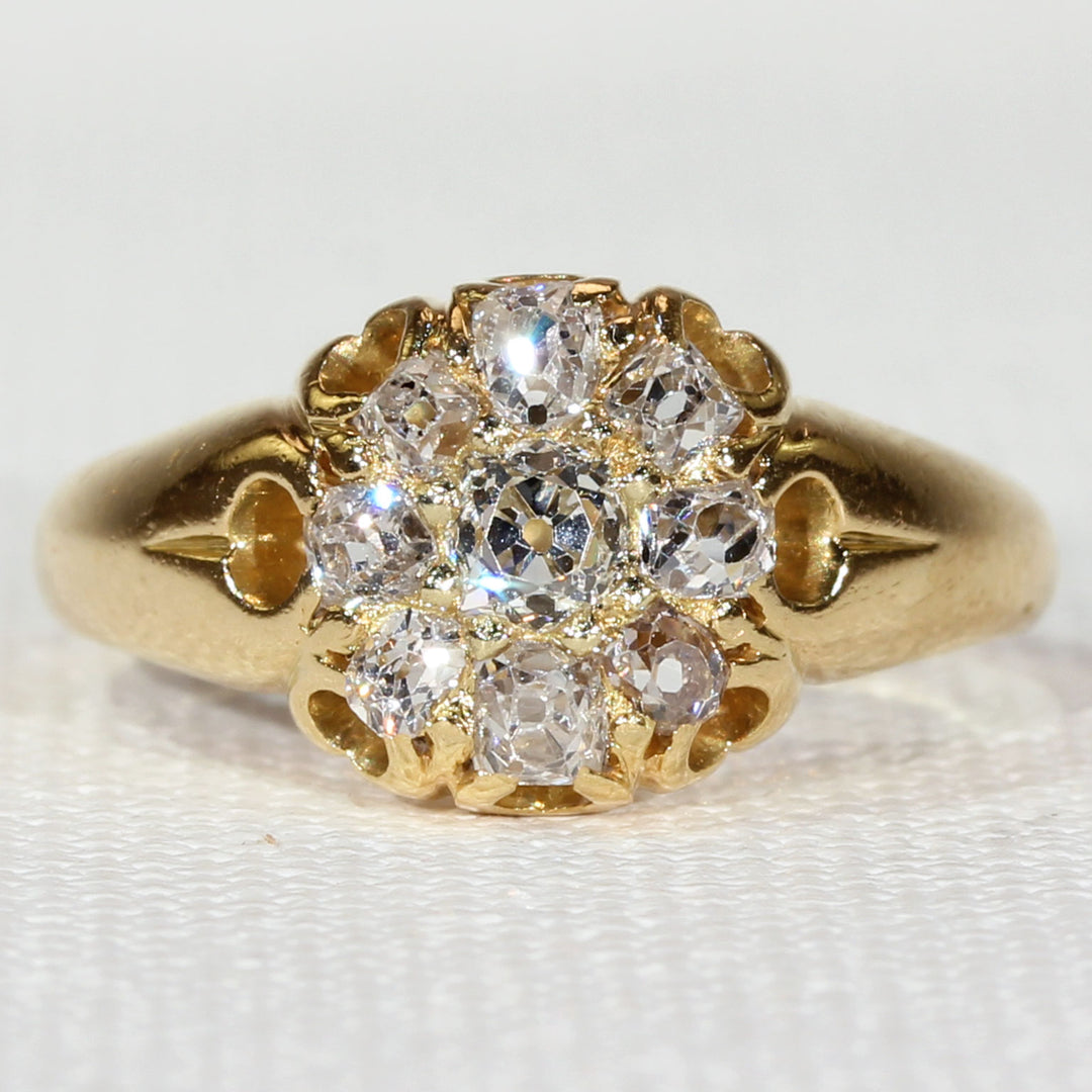 Victorian Cushion Cut Diamond Cluster Ring in 18k Gold