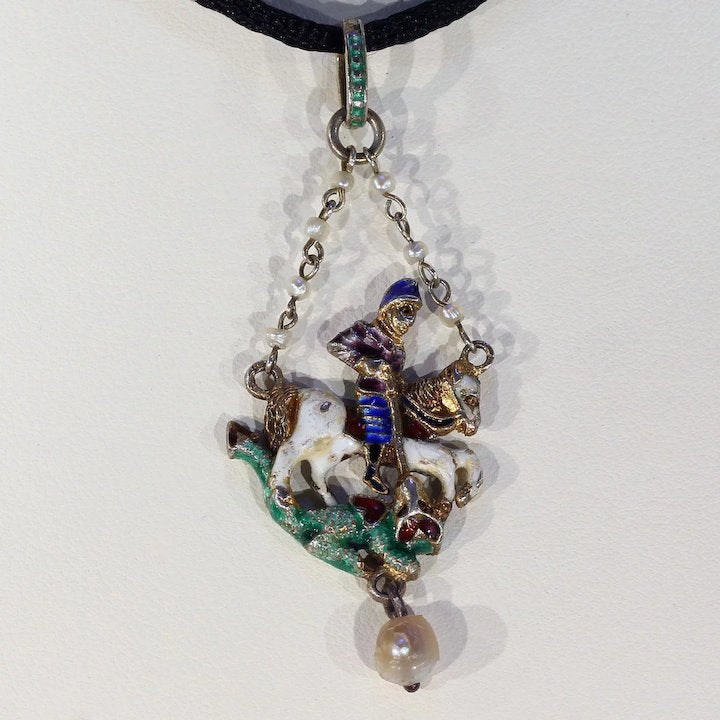 Austro-Hungarian George and the Dragon Pendant Silver Peal Enamel