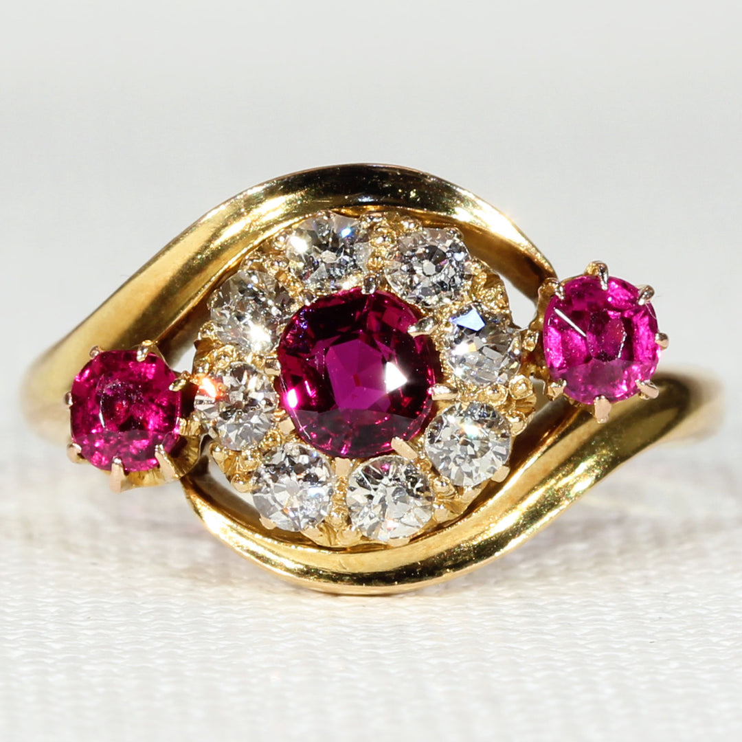 Victorian Diamond Ruby Cluster Ring Gold