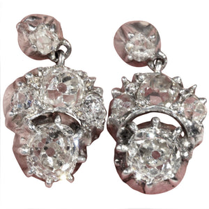 Antique Early Victorian Diamond Earrings in Silver and Gold, c. 1850